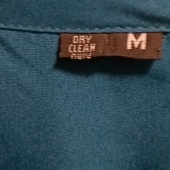 FINAL PRICE NWOT teal dress w tan floral embroidery & assymetrical sides/hem Med - Picture 2 of 16